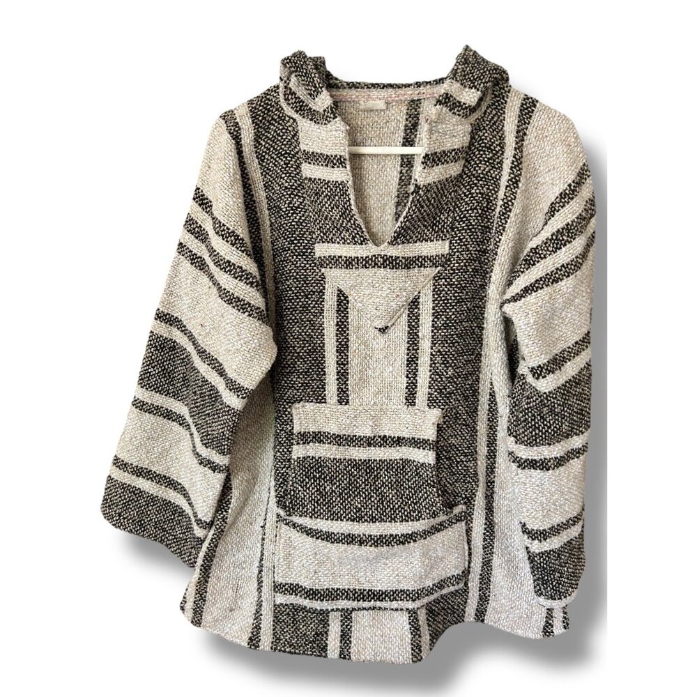 Artesanias Guatemala Beige Black Pull Over Hoodie Drug Rug Surfer Baja